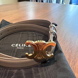 Celine Triomphe Belt in Taurillon (Grey) Leather